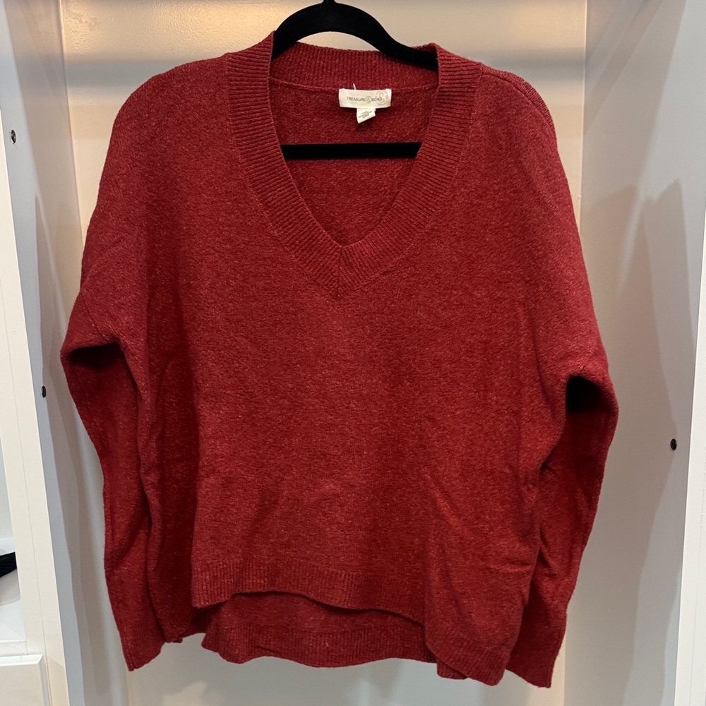 Treasure & Bond Deep Red V-Neck Sweater